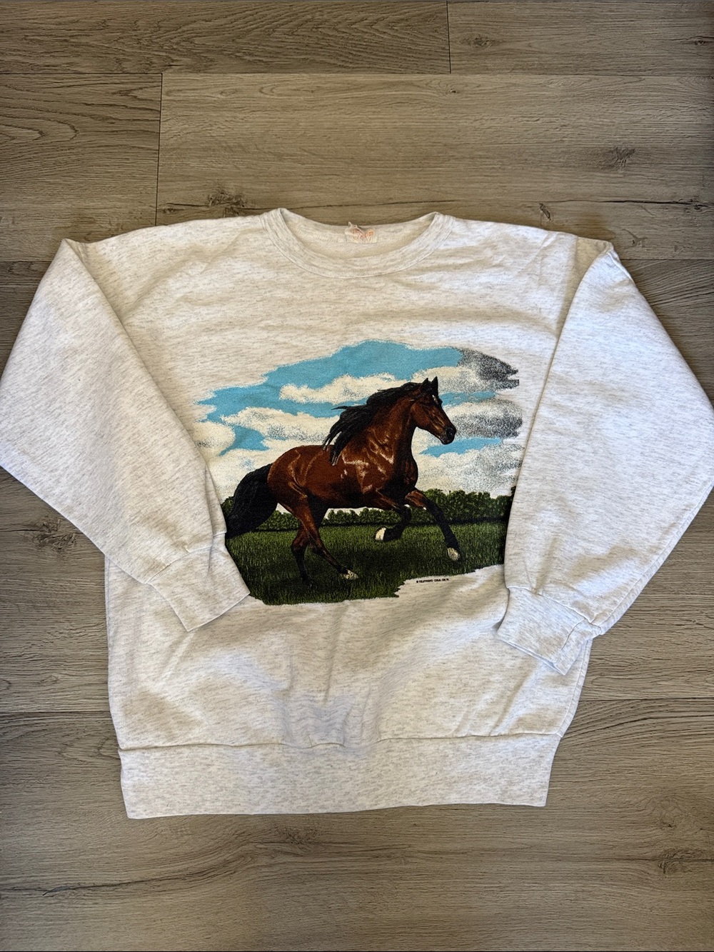 VINTAGE JR Light Gray Horse Graphic Crewneck Sweatshirt - Women's